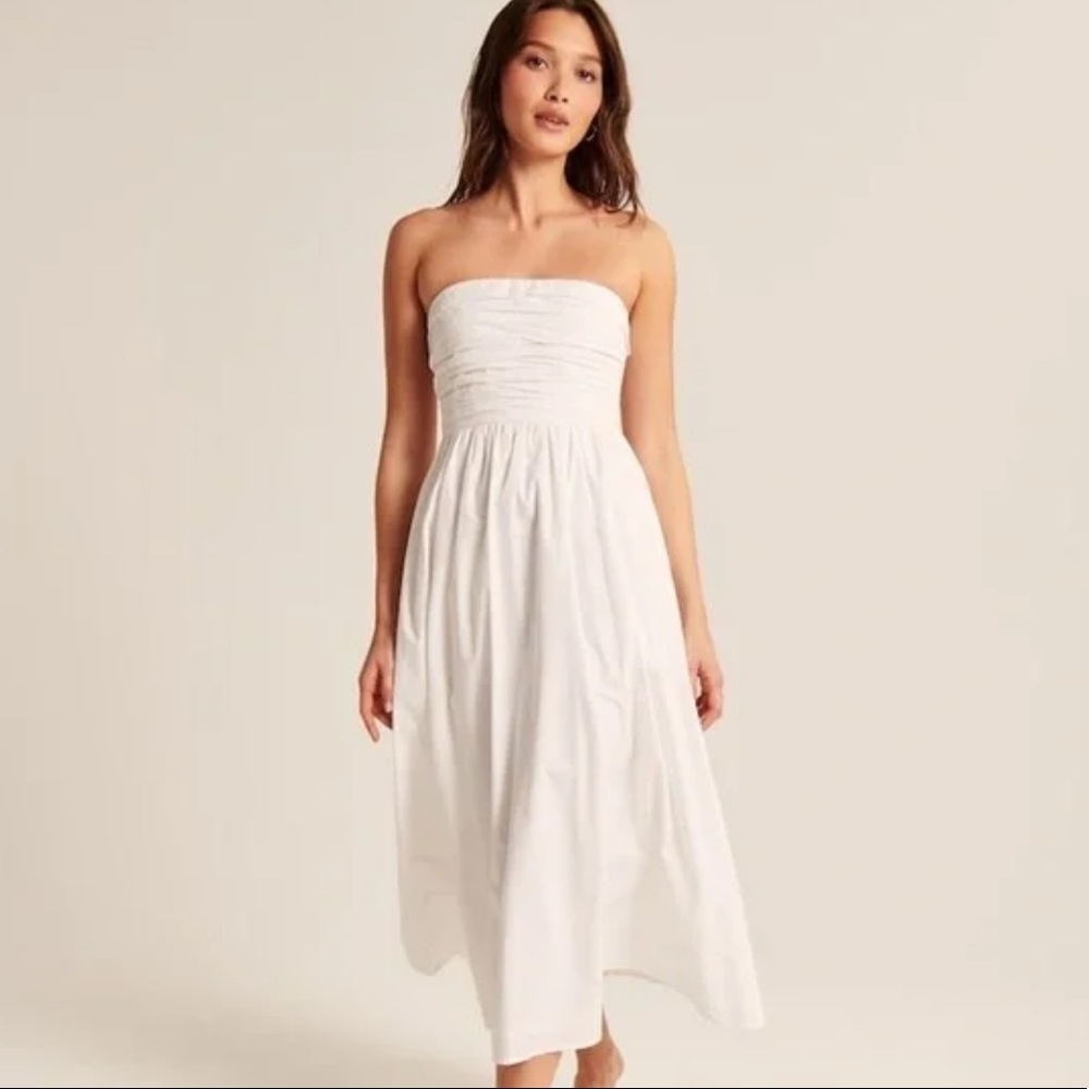 Abercrombie White Poplin Strapless Midi Dress (S)